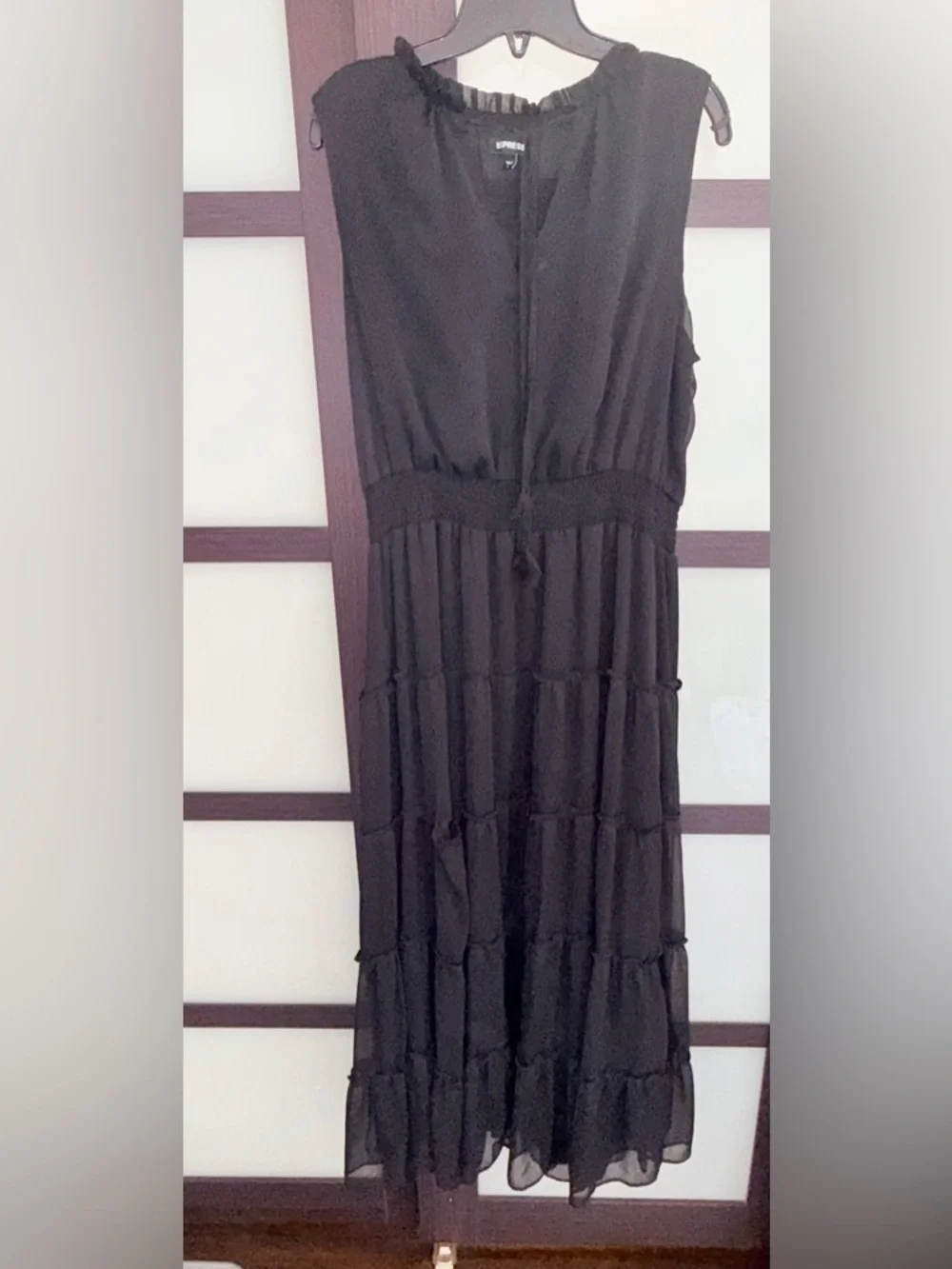 Express Black Tiered Maxi Dress with Smocked Waist